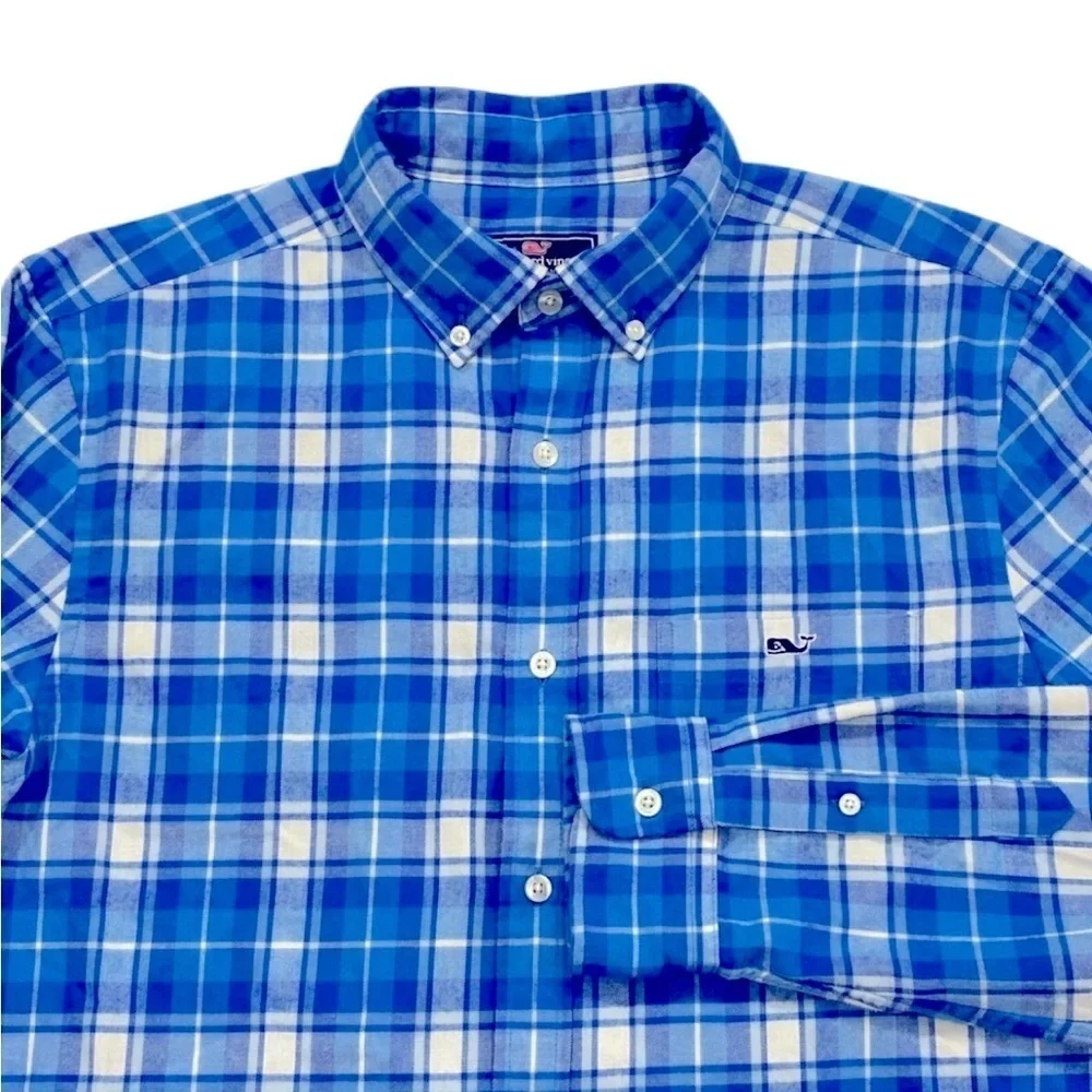Vineyard Vines Men’s Blue Plaid Flannel Button-Down Shirt | Size Medium